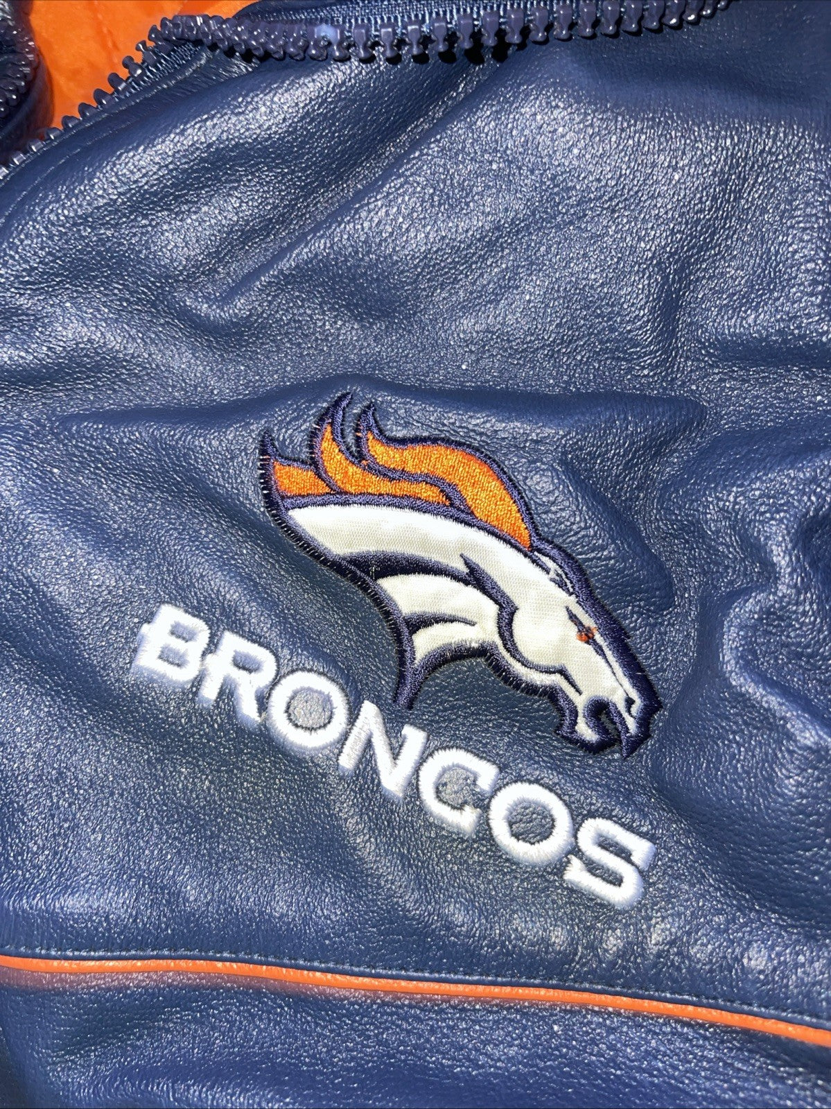 Vintage Pro Player Denver Broncos Leather Bomber Jacket Large