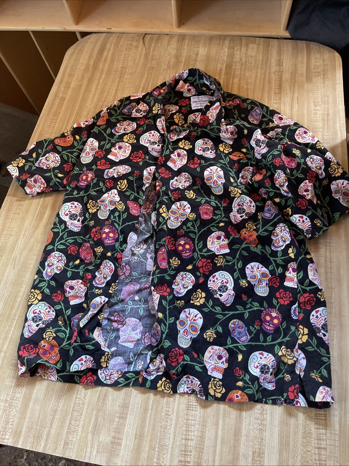 David Carey Originals Mens  Dia De Los Muertos Sugar Skulls Button Up Shirt L