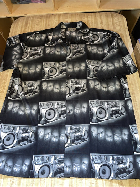 Vintage Rap Hiphop Streetwear Button Up Large Boombox