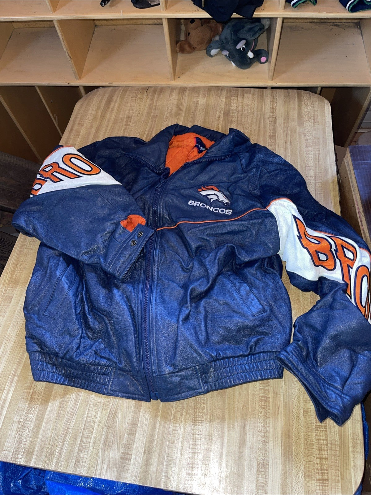 Vintage Pro Player Denver Broncos Leather Bomber Jacket Large