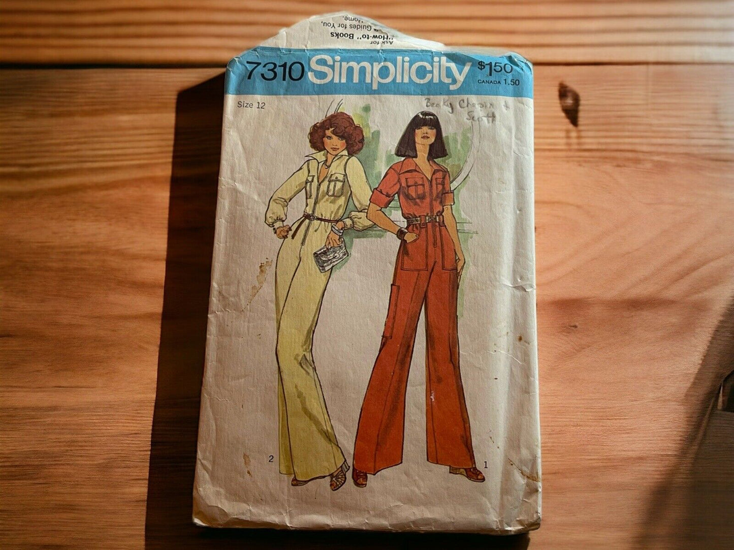 Vintage 70s Simplicity 7310 Jumpsuit Pattern Pockets Zipper Size 12