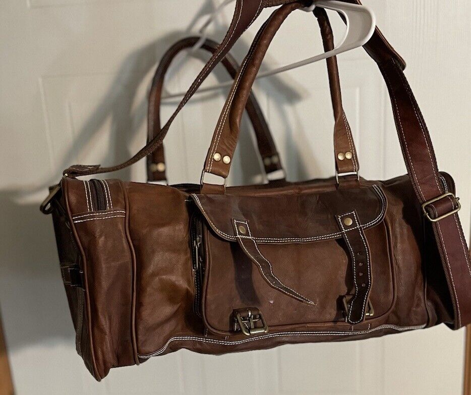 vintage mens leather duffel bag