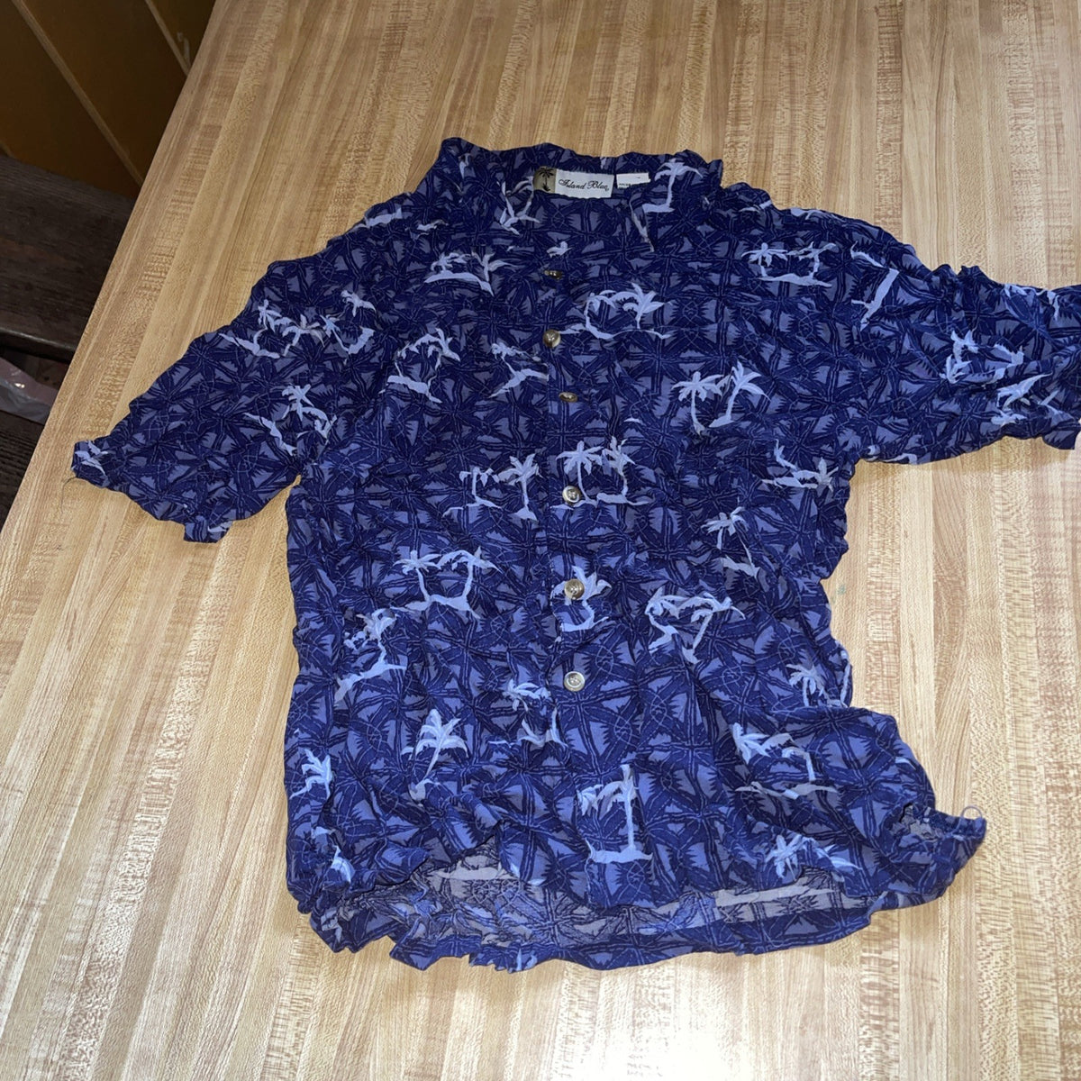 Island Blue Hawaiian Shirt Rayon Large 