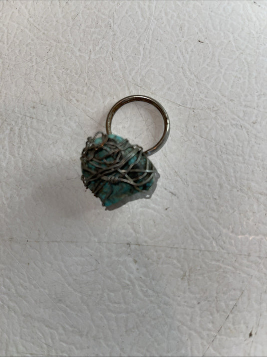 Silver And Raw Gem Keychain 