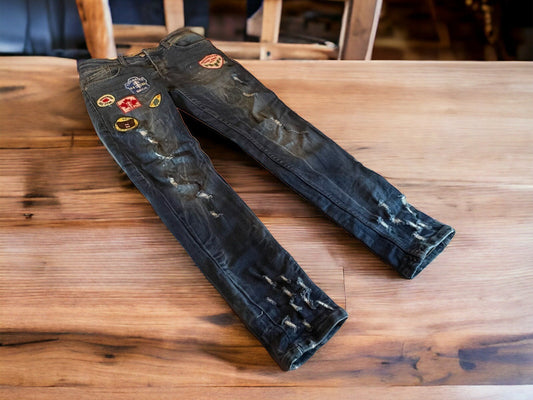 Designer Patchwork Distressed Skinny Jeans 30x29
