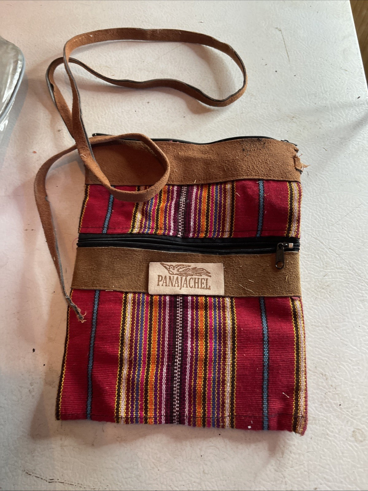 Panajachel Bag Crossbody Bright Red Jewel Tones Vegan Leather Strap Black Liner