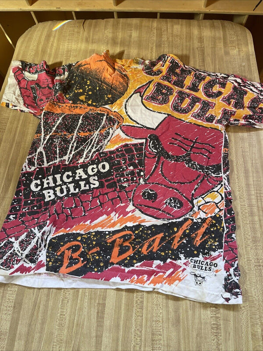 Vintage Chicago Bulls All Over Print T Shirt Large 