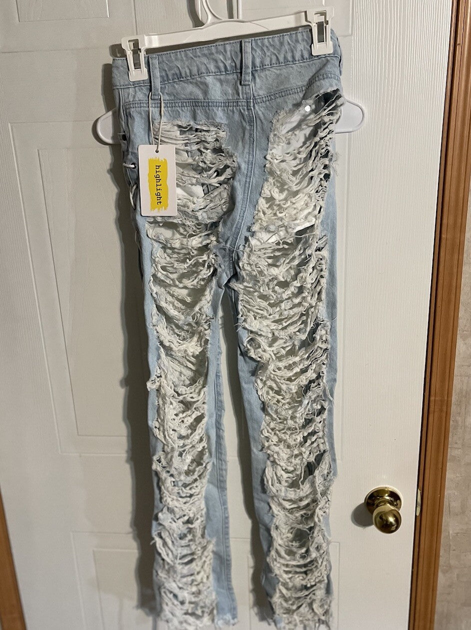 Highlight Brand Jeans Small NWT Distressed Thrashed