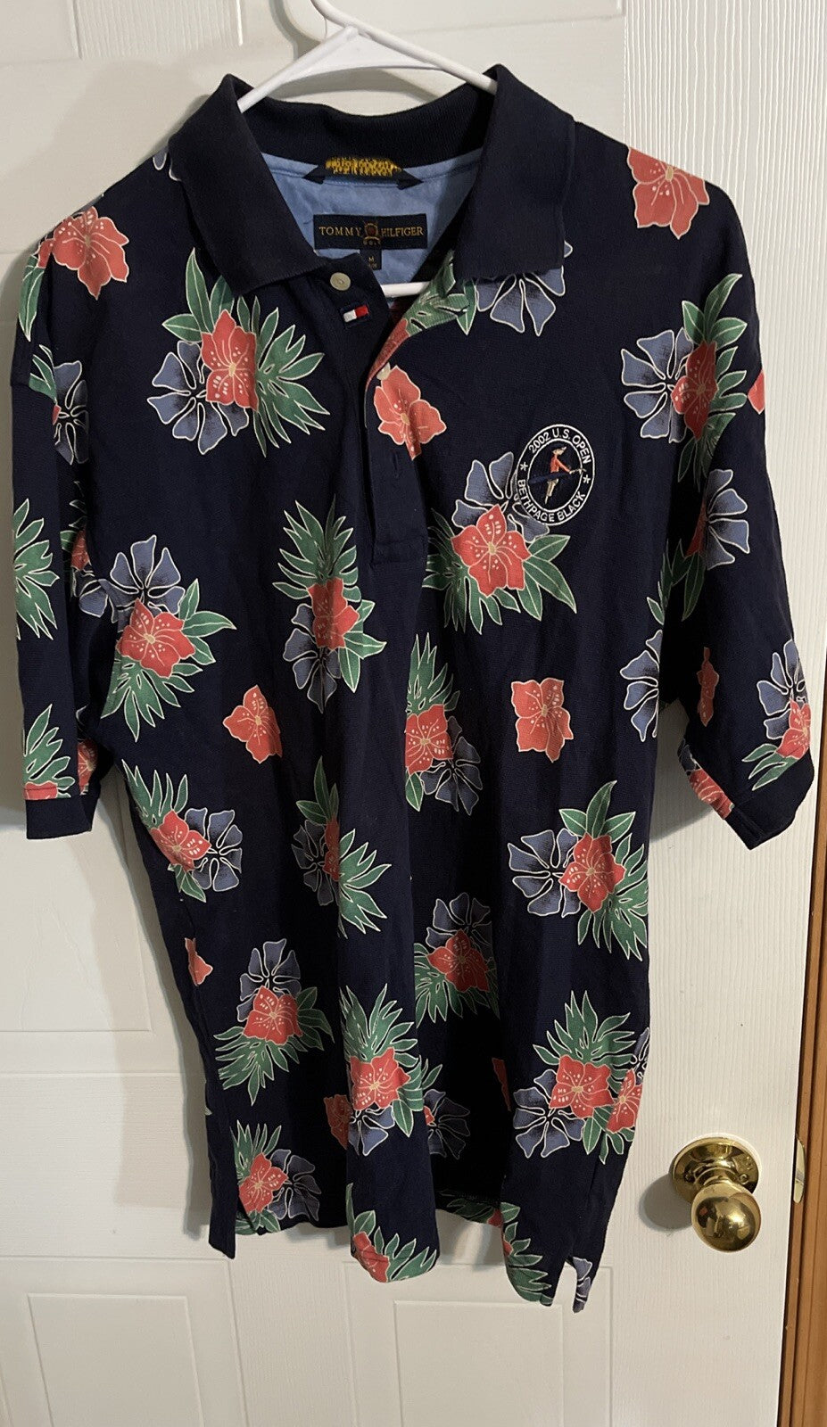 Vintage Tommy Hilfiger Floral Polo From 2002 US Open Bethpage Black Medium