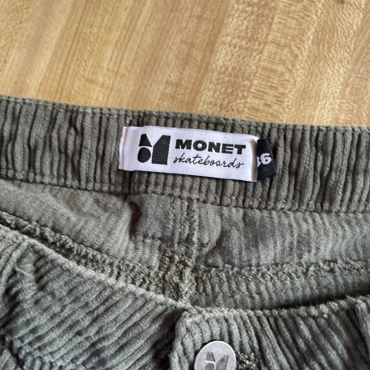 Monet Skateboards Pant Mens 36 Green Baggy Double Knee Corduroy Twill Y2K Skater