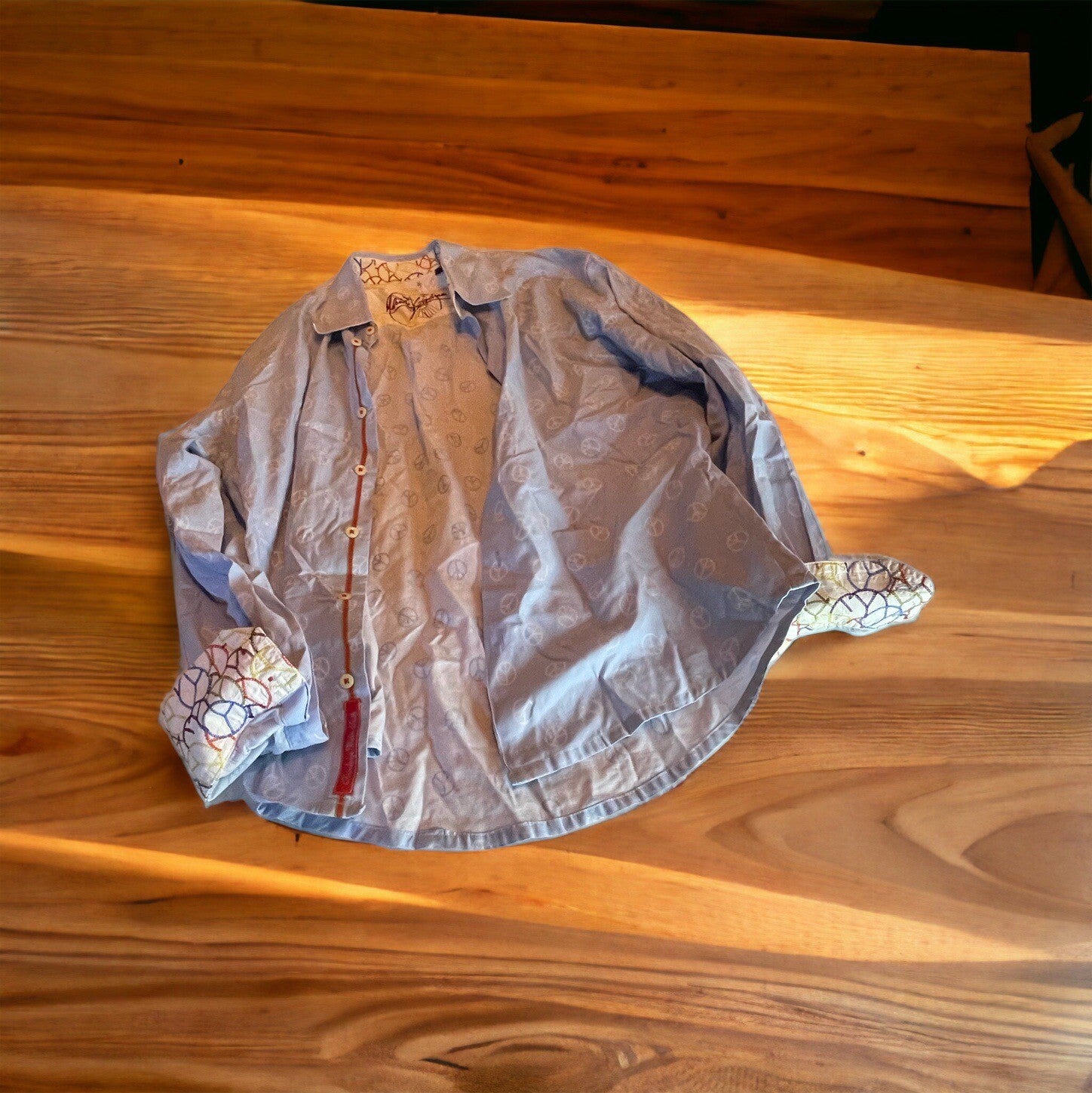 Robert Graham Give Peace a Chance Men's Long Sleeve Embroidered Shirt SZ L