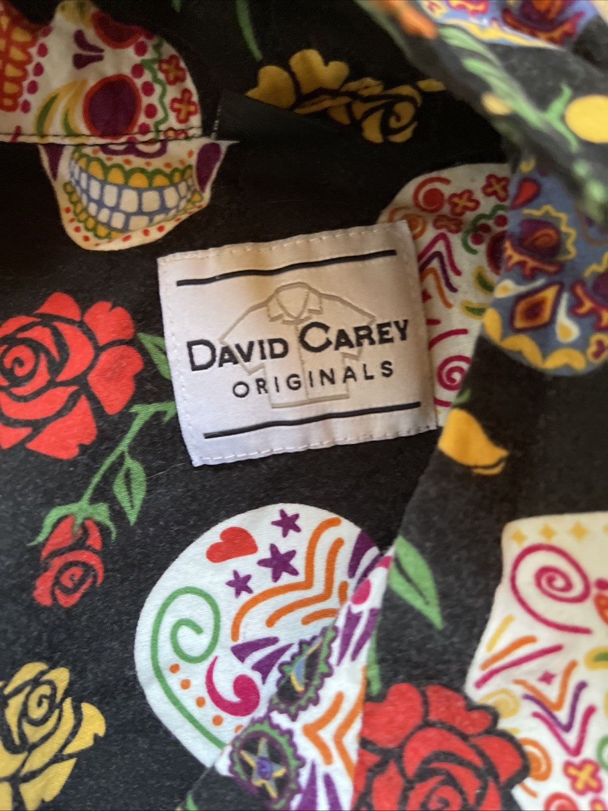 David Carey Originals Mens  Dia De Los Muertos Sugar Skulls Button Up Shirt L