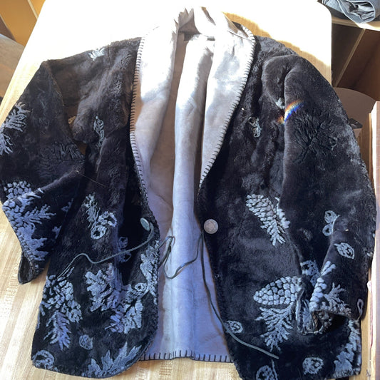 Vintage Images In Fur Cardigan Jacket  Large