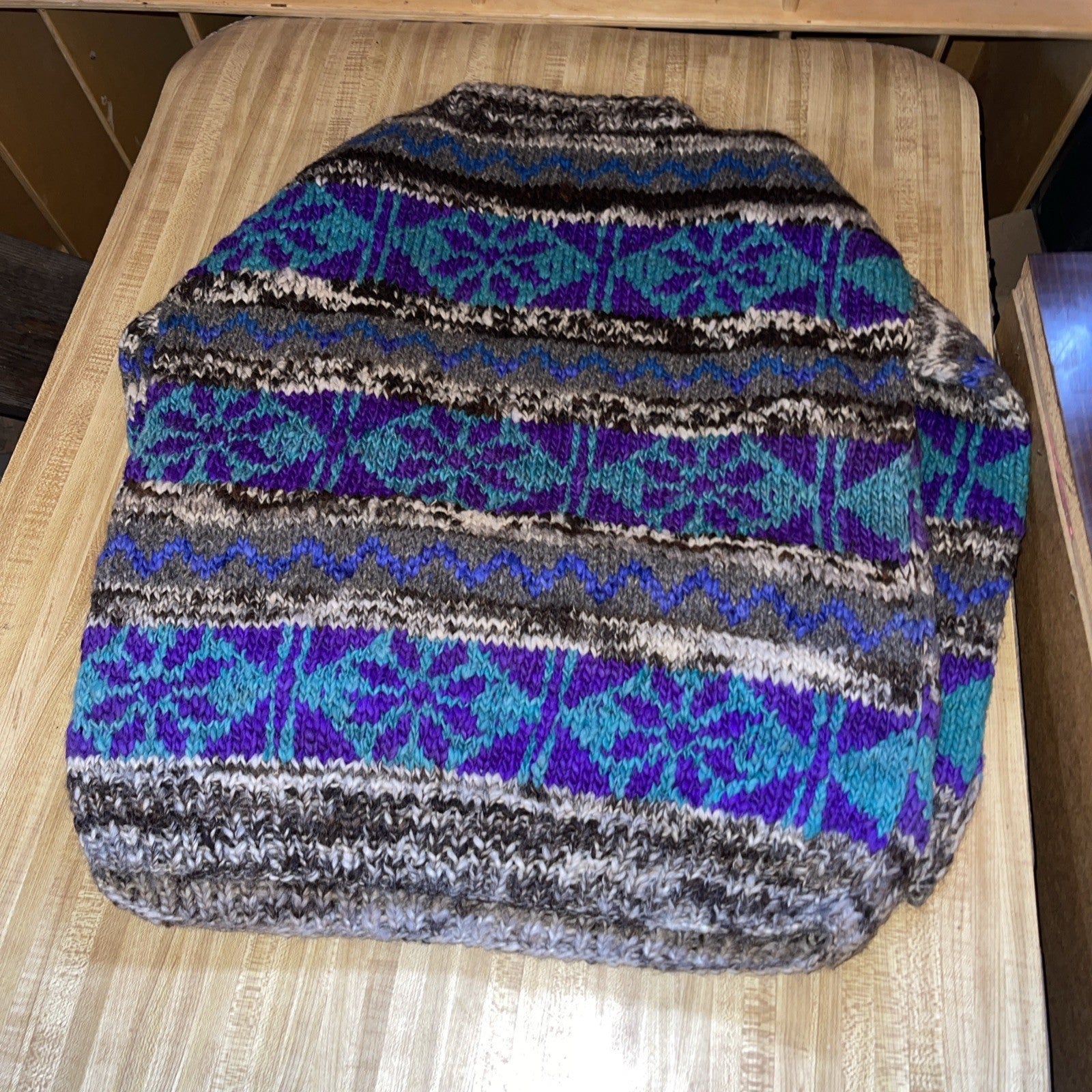 Vintage Handmade Sweater Thick Heavy Wool Aztec Southwestern Large