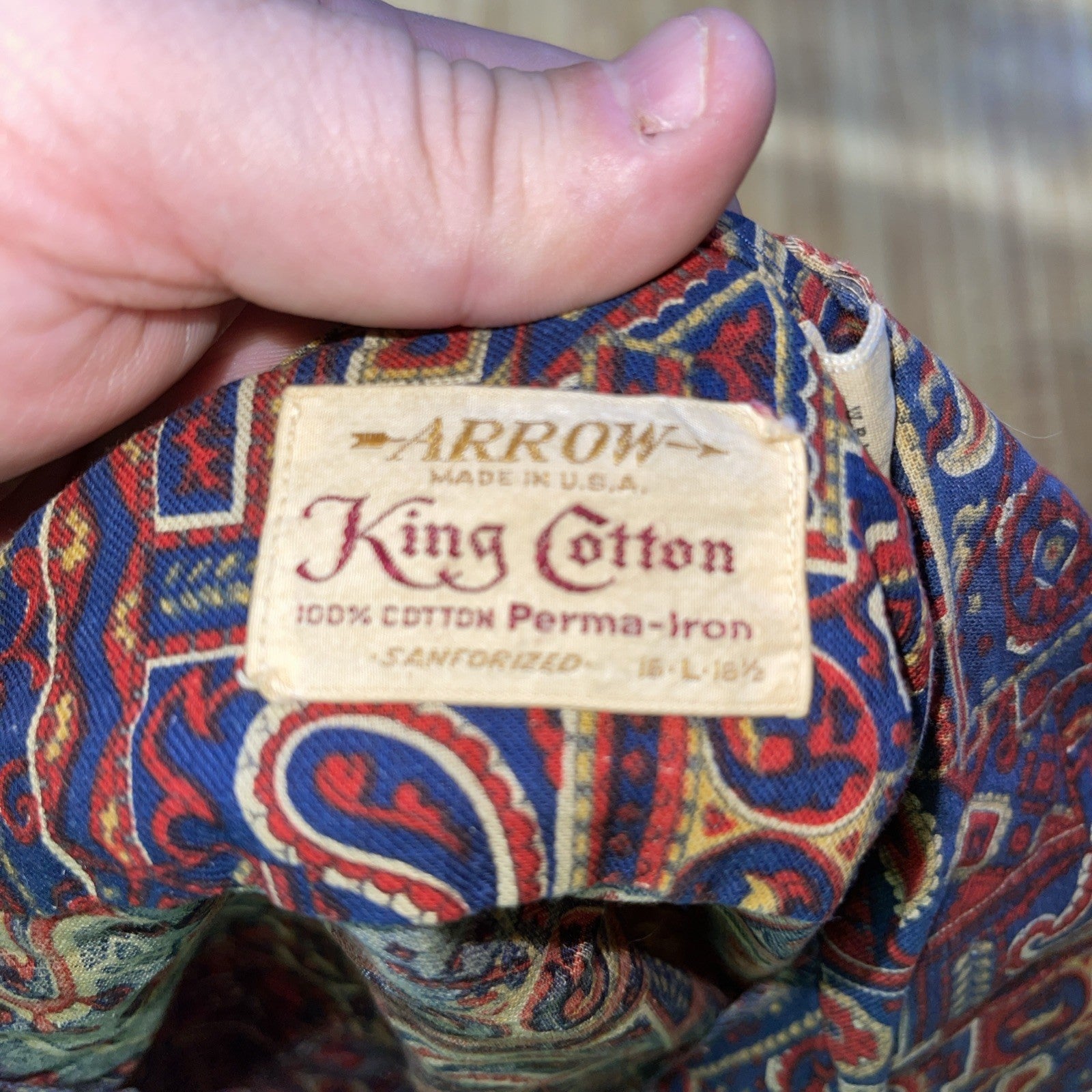Vintage Arrow King Cotton Sanforized Button Up Loop Collar Large 