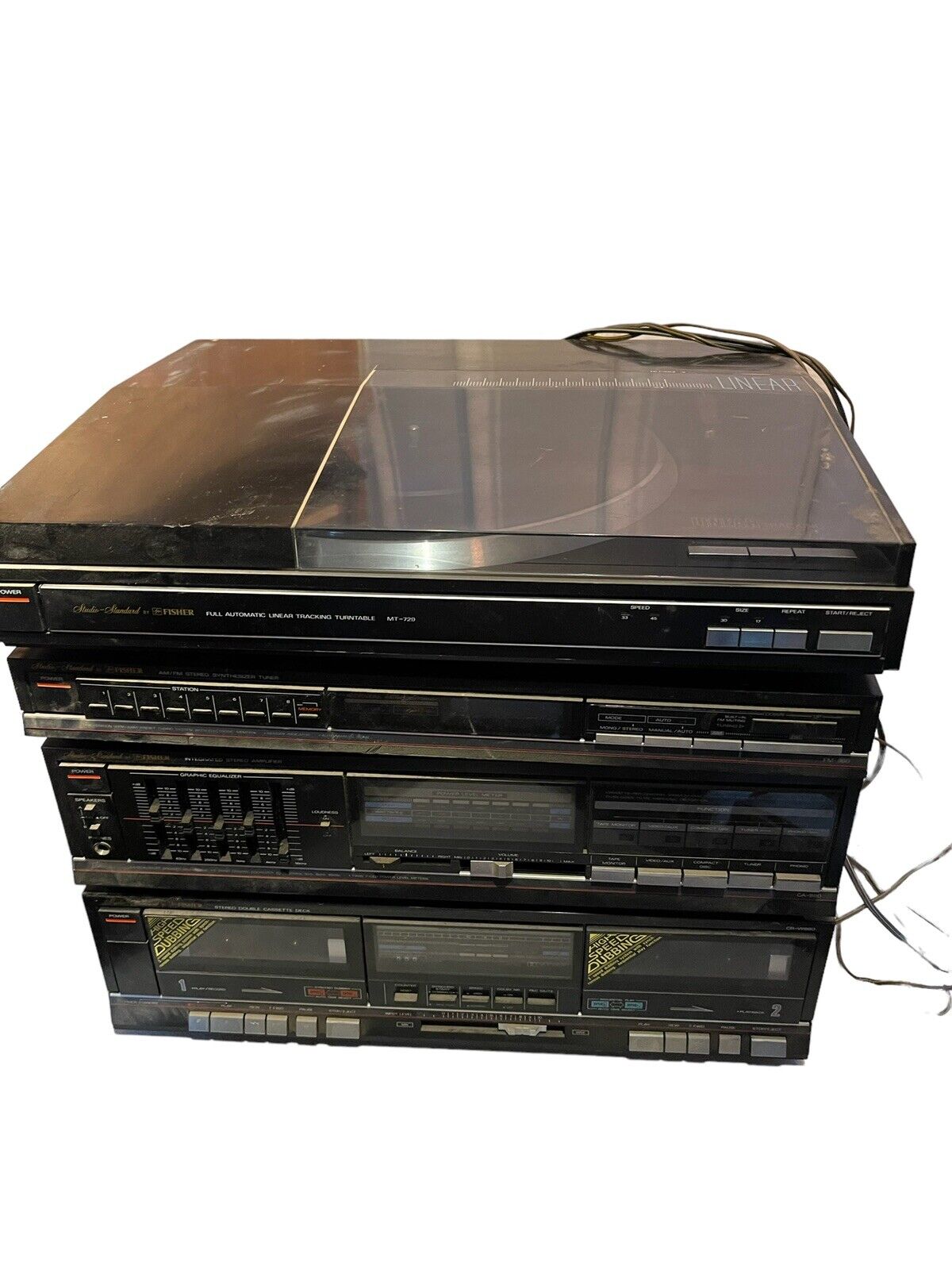 Fisher Stereo With Record Player And Speakers