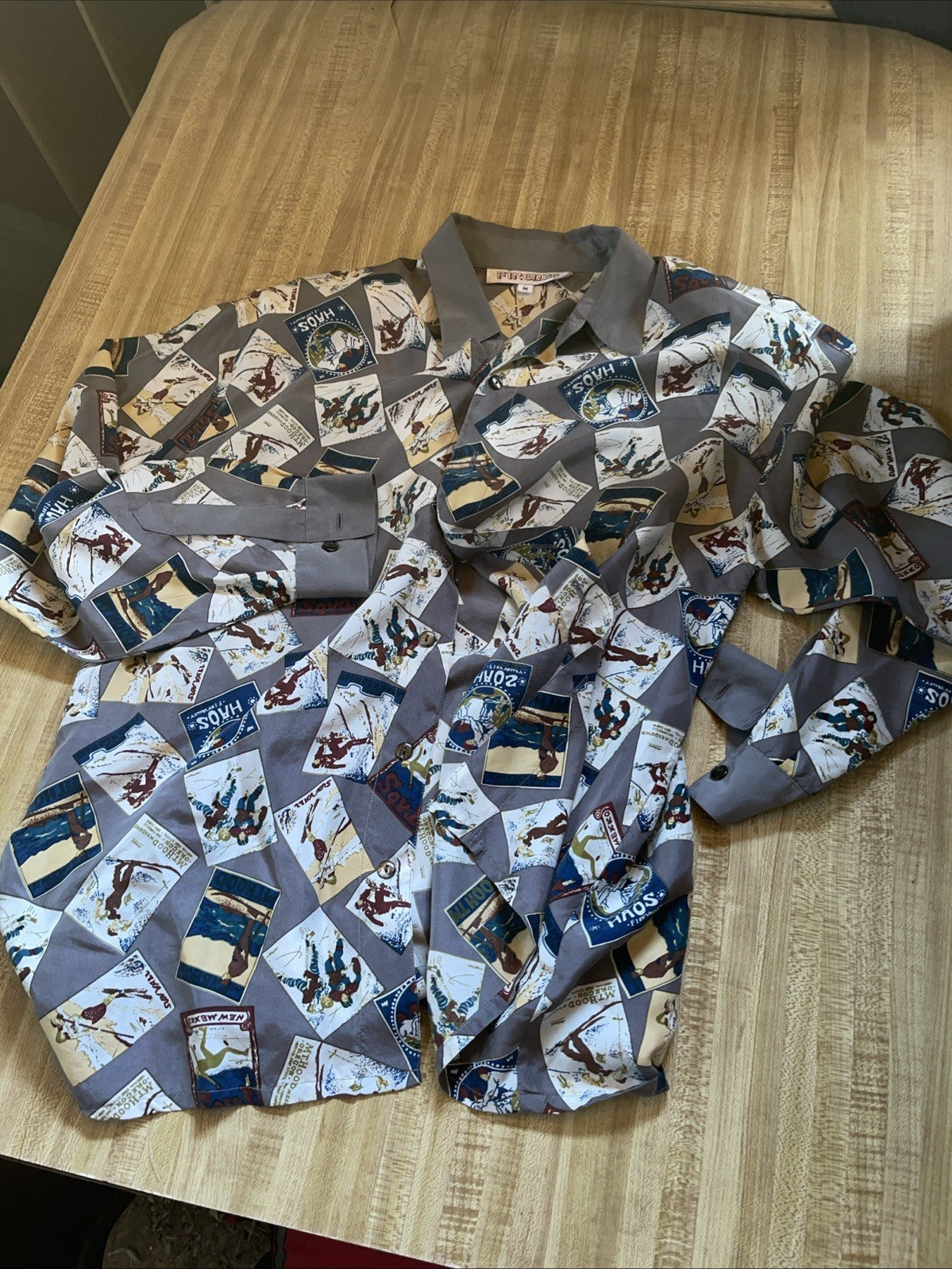 Vintage Firenze Button Up Top With Shoulder Pads Medium Silk AOP