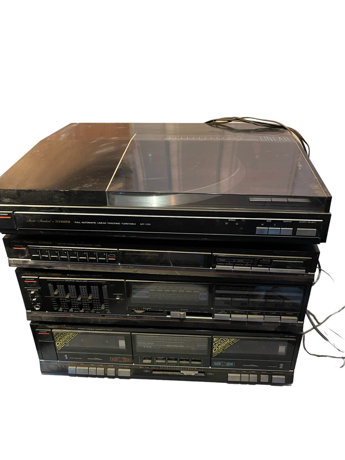 Fisher Stereo With Record Player And Speakers