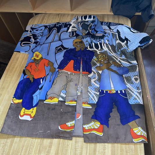 Vintage Button Up XL Streetwear Hiphop Graffiti AOP