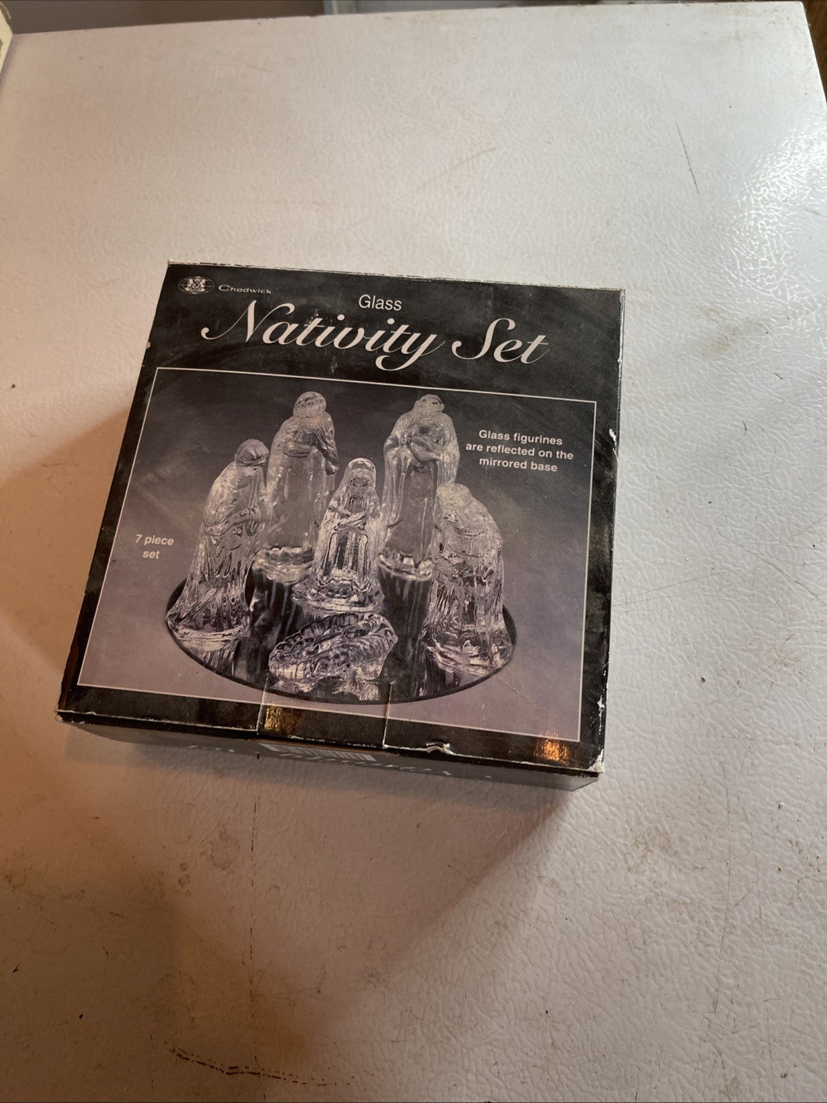 Chadwick Glass Nativity 7pc Set With Mirror Original Box New Old Stock