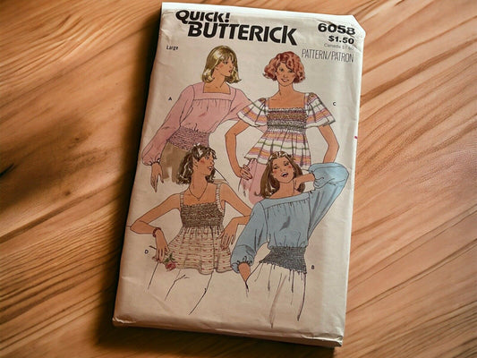 1978 BUTTERICK #6058 - LADIES ELASTICIZED TOP PATTERN 8-18 FF