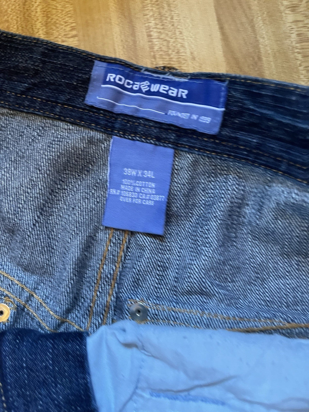 Rocawear Jeans Baggy Wide Leg Flap Pockets 38/34 Y2K Hiphop Streetwear 