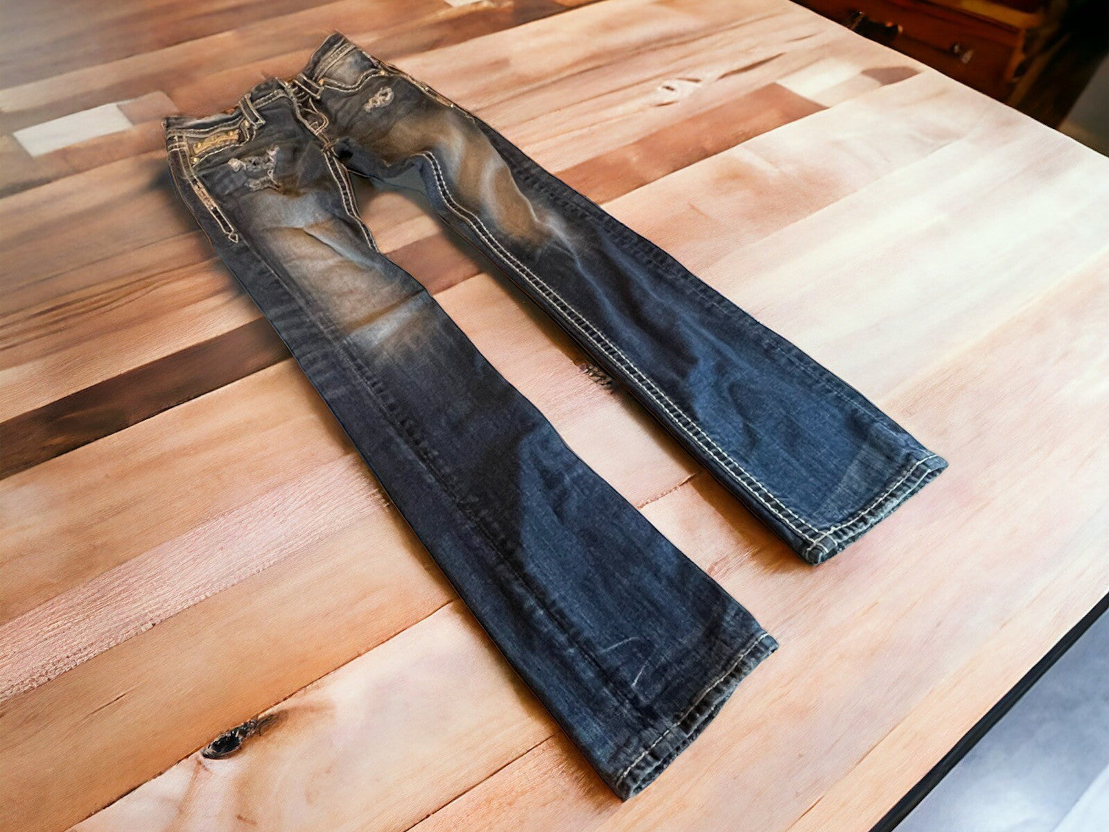 Rock Revival MONA Cuff Straight Distressed Jeans Women’s Size 25