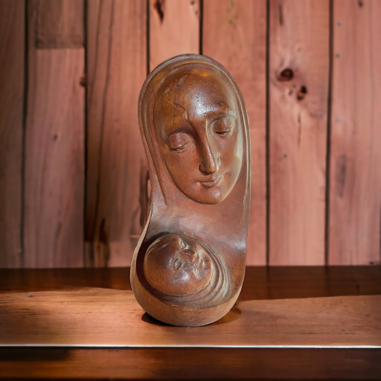 Folk Art Madonna And Child Wooden