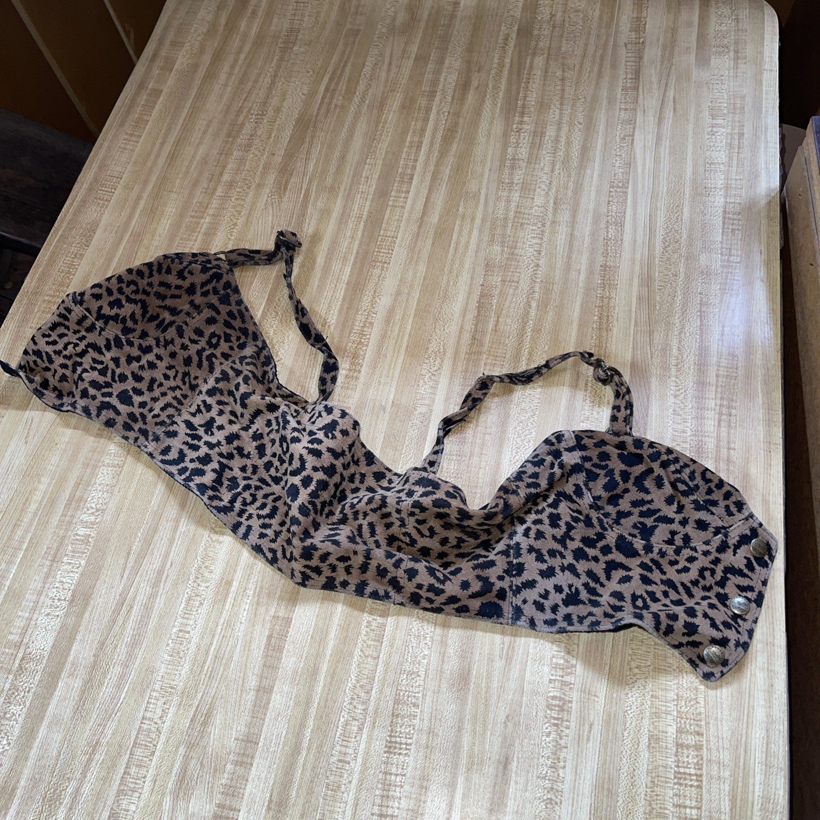 Easy Riders Leather Leopard Print Biker Bra Top