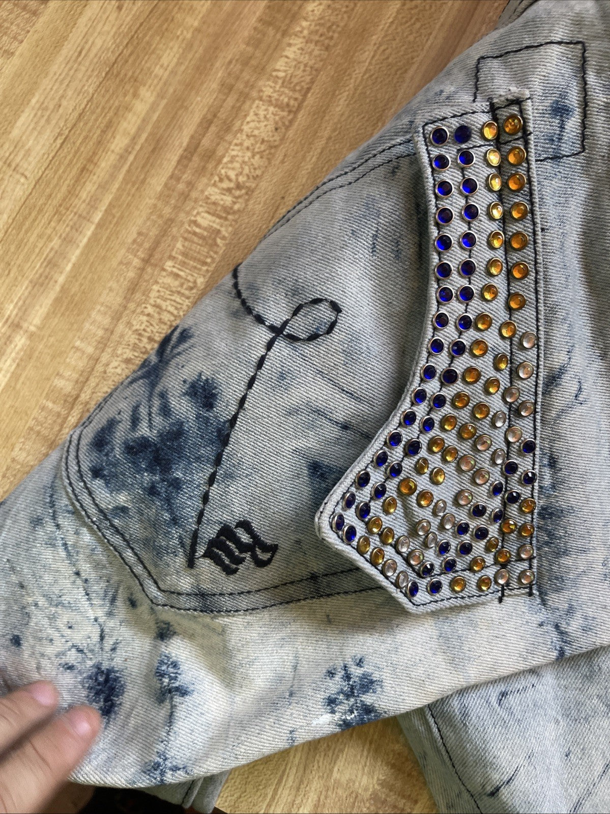 Rocawear Acid Wash Jeans 36/30 Flap Pockets Bedazzled Pockets Y2K Hiphop