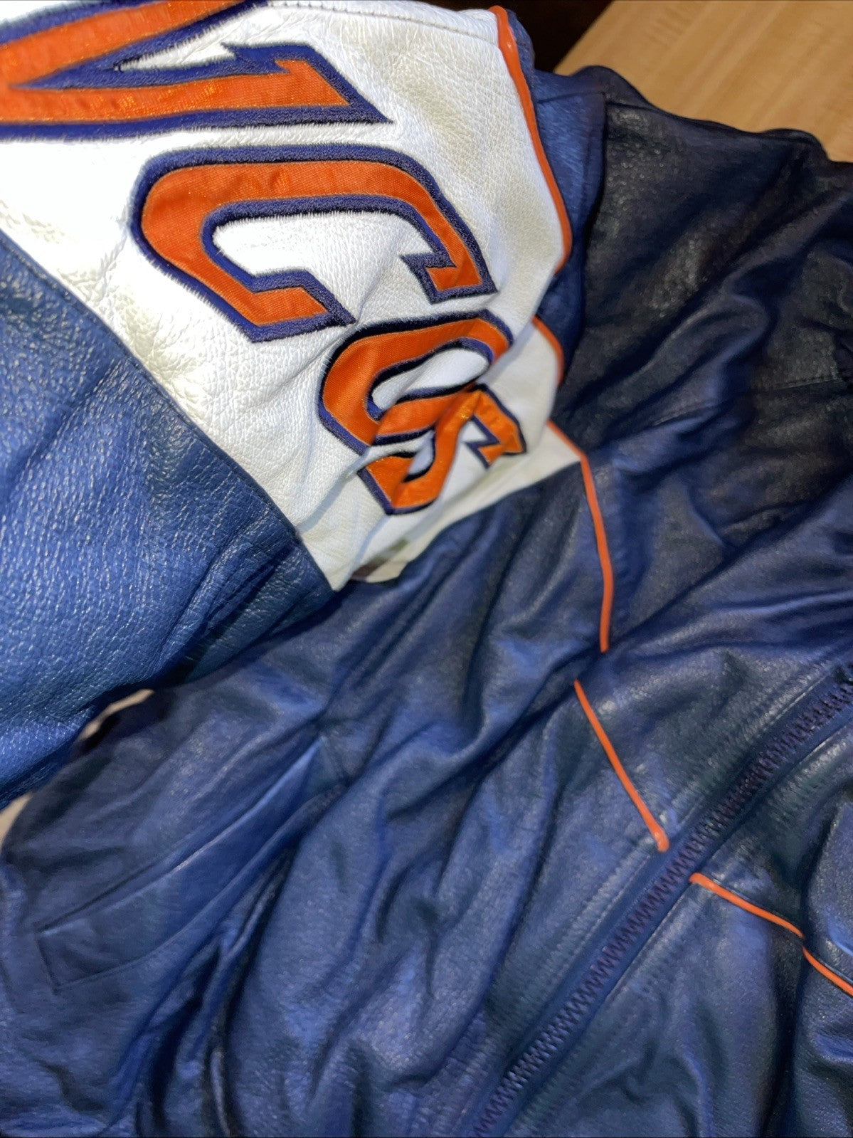 Vintage Pro Player Denver Broncos Leather Bomber Jacket Large