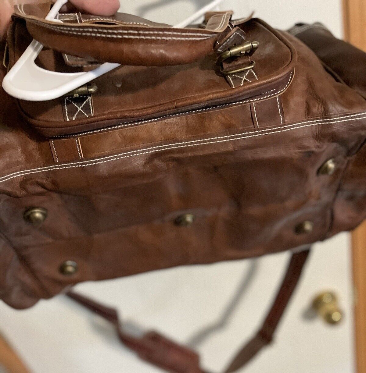 vintage mens leather duffel bag