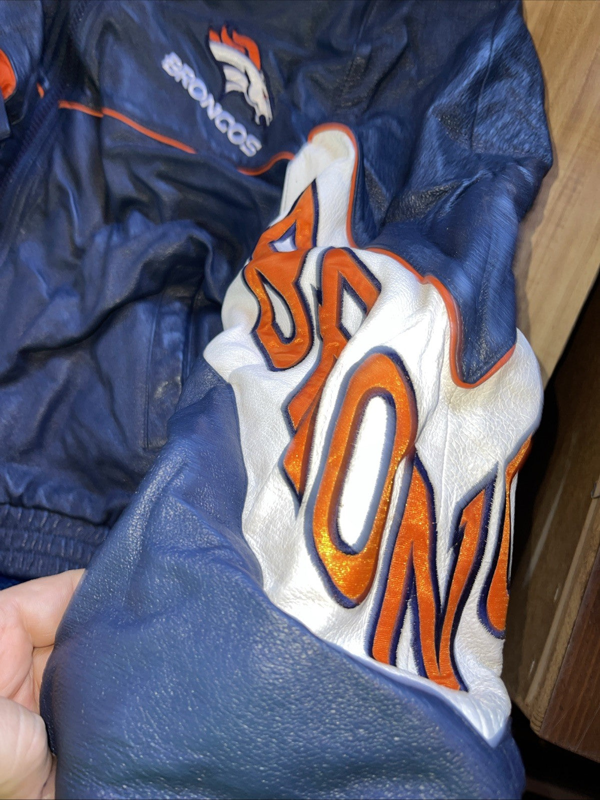Vintage Pro Player Denver Broncos Leather Bomber Jacket Large