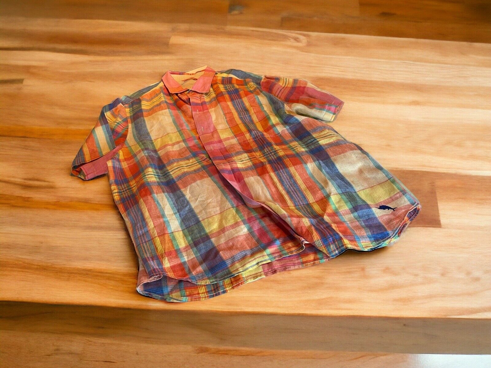 Tommy Bahama Plaid Patchwork Colorblock Linen Shirt XL