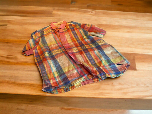 Tommy Bahama Plaid Patchwork Colorblock Linen Shirt XL
