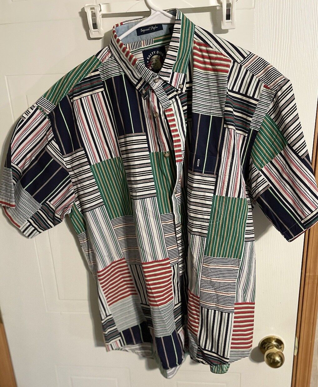 Salty Dog Gant Patchwork Plaid Colorblock Button Down Large Imperial Poplin