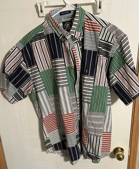 Salty Dog Gant Patchwork Plaid Colorblock Button Down Large Imperial Poplin