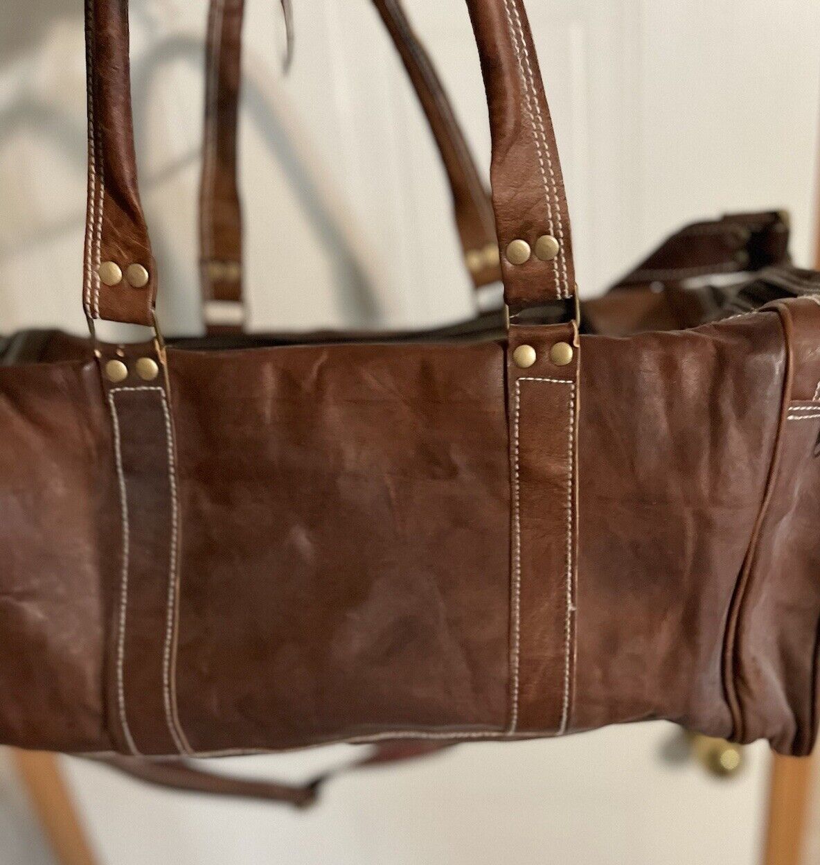 vintage mens leather duffel bag