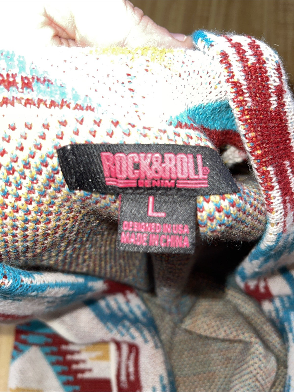 Rock & Roll Denim Cardigan Aztec Southwestern Large 
