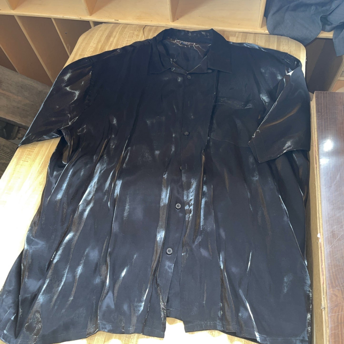 Vintage Southpole Button Up 3XL Loop Collar Shiny Black