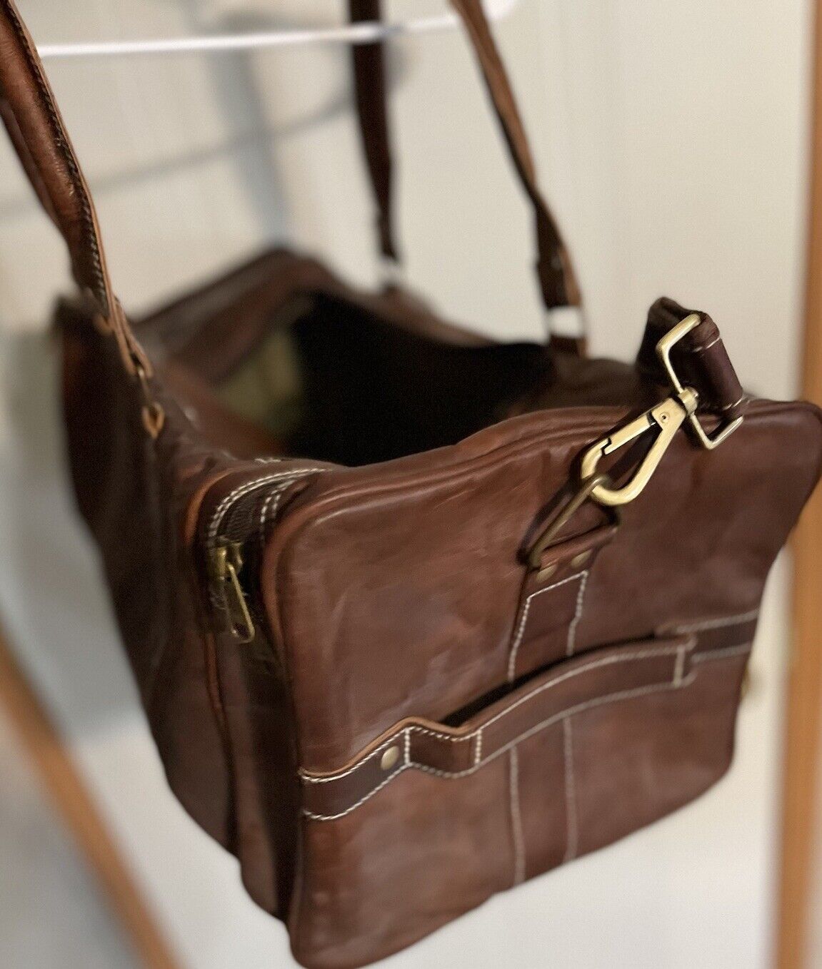 vintage mens leather duffel bag