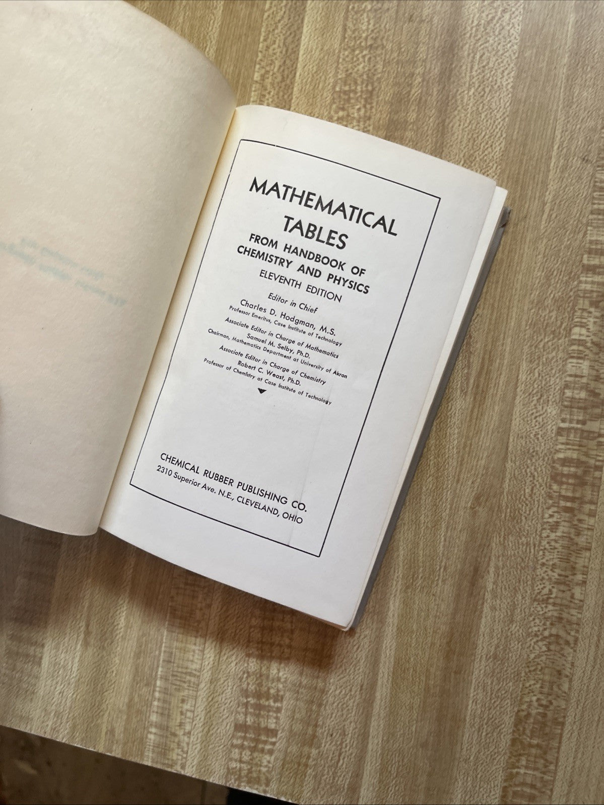 Mathematical Tables From Handbook Of Chemistry & Physics Hardcover 