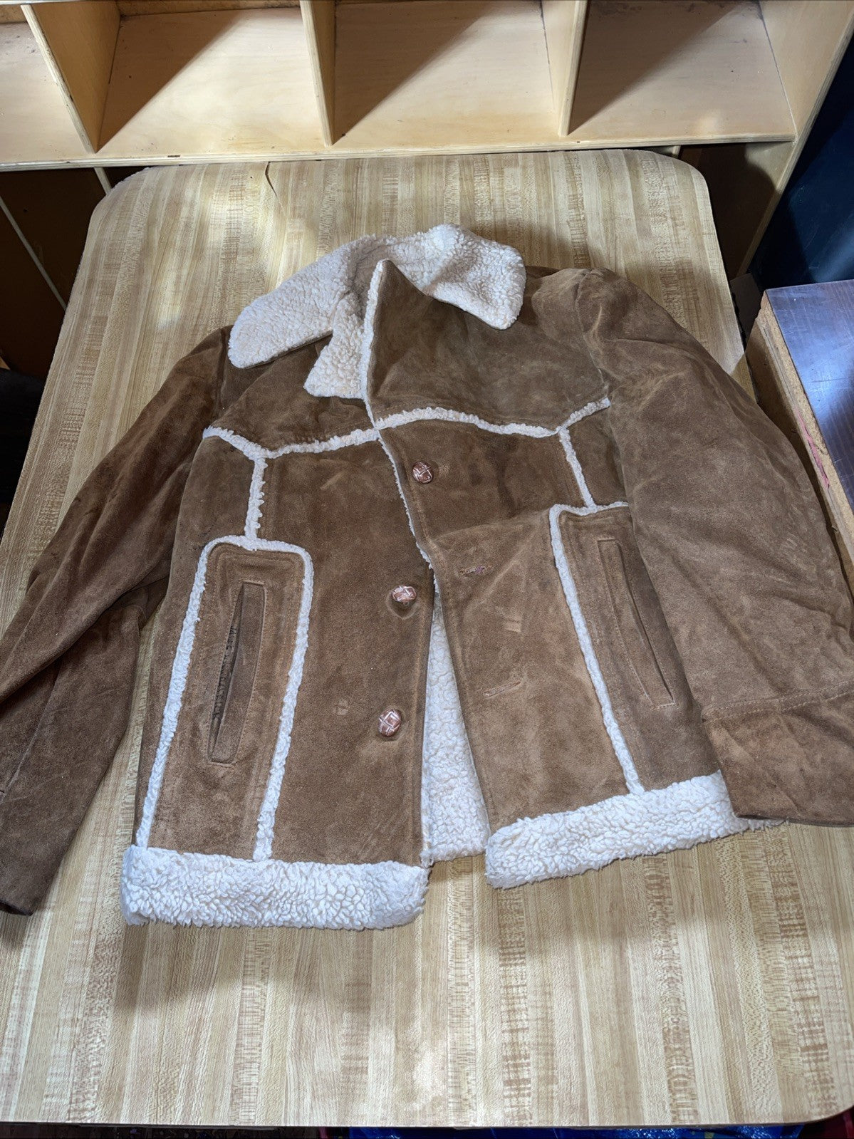 Vintage Sherpa Lined Leather Coat 40