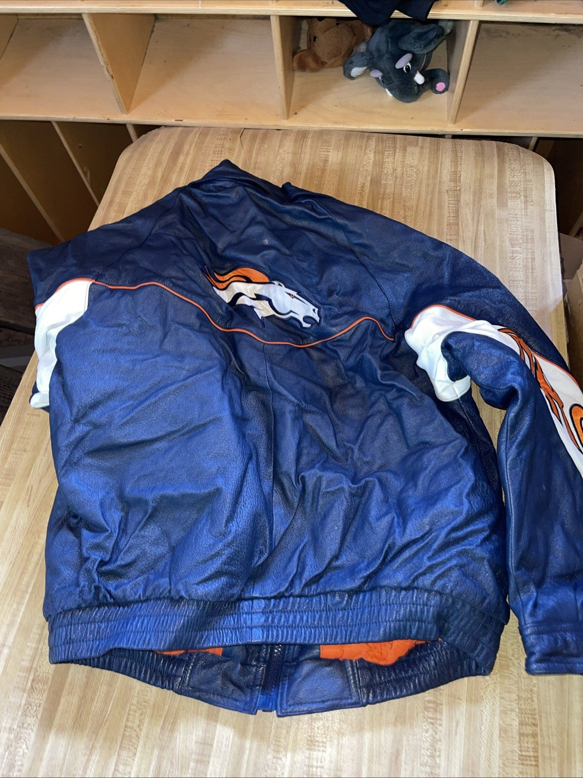 Vintage Pro Player Denver Broncos Leather Bomber Jacket Large