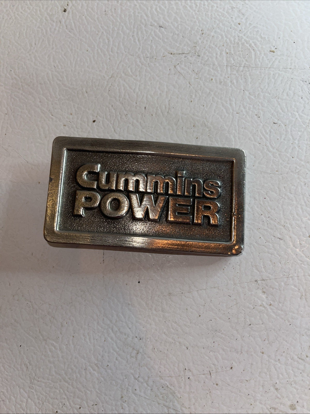Vintage Cummins Power Rectangle Belt Buckle Made in USA Winters Associates