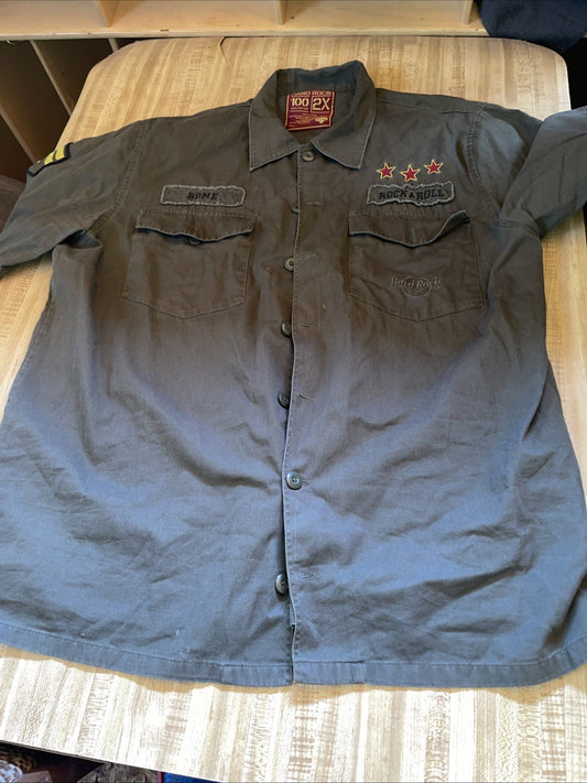Hard Rock Cafe Military Style Button Up 2XL 