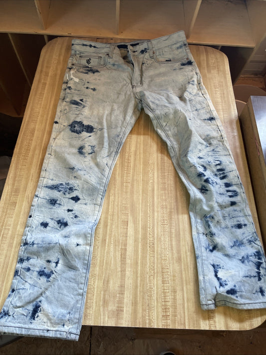 Rocawear Acid Wash Jeans 36/30 Flap Pockets Bedazzled Pockets Y2K Hiphop