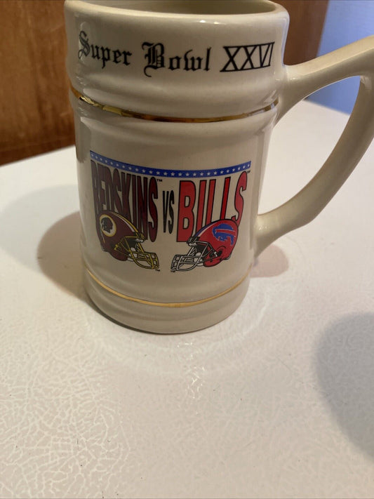 VINTAGE 1992 WASHINGTON REDSKINS BUFFALO BILLS SUPERBOWL XXVI CERAMIC STEIN MUG