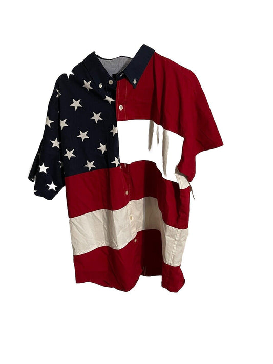 Redhead US flag Button Down Large Patriotic 