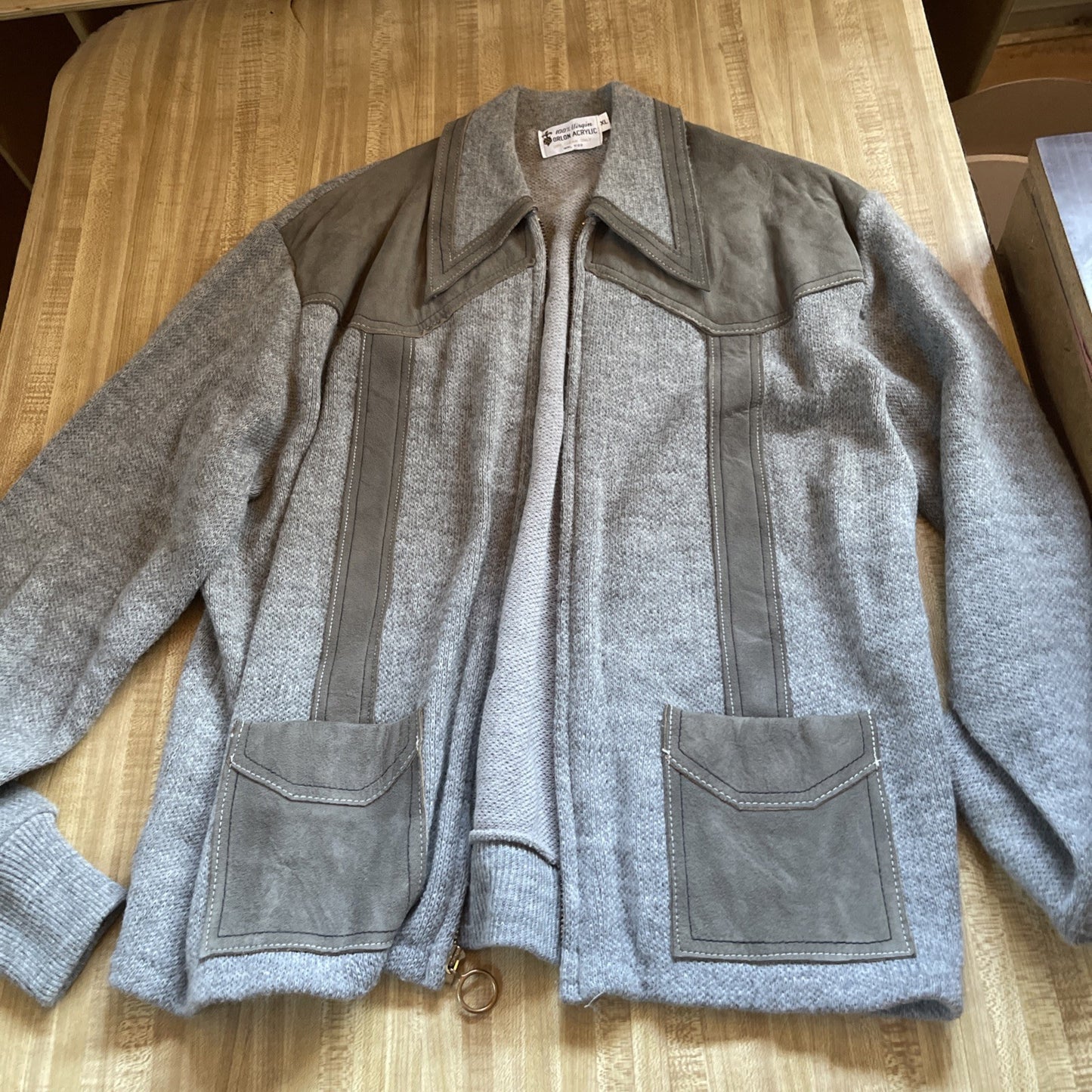 Vintage 100% Virgin Orlon Acrylic Full Zip Sweater XL